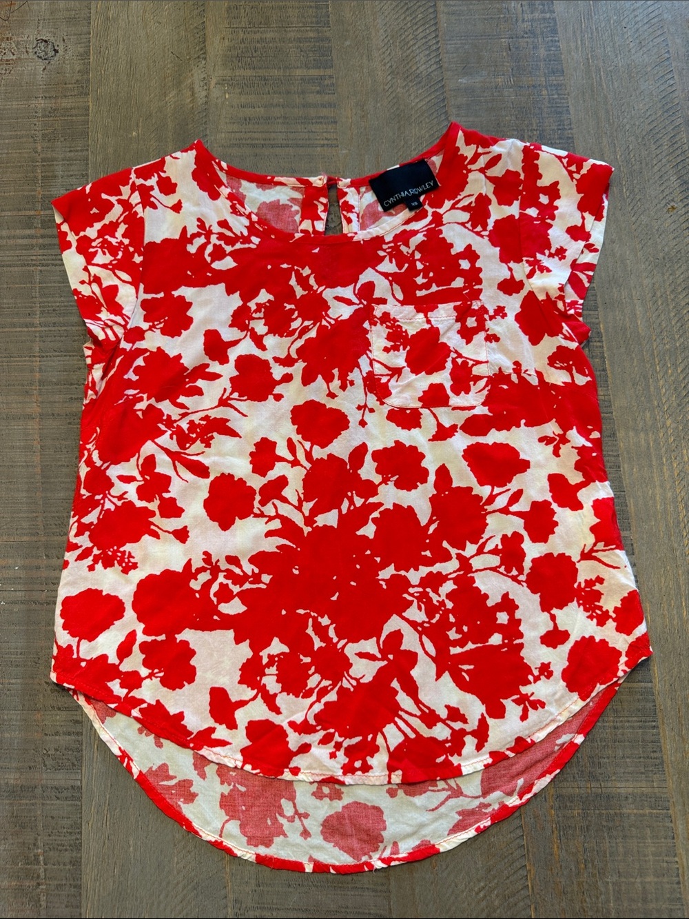 Cynthia Rowley Red Floral Cap-Sleeve Blouse